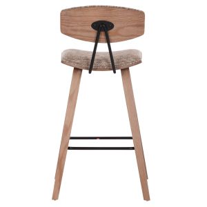 Bar stool with medium height, above HM9984.01, plywood in white - brown fabric, 50x48x90 cm.