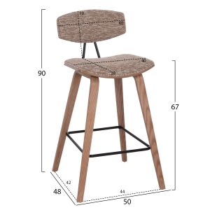 Bar stool with medium height, above HM9984.01, plywood in white - brown fabric, 50x48x90 cm.