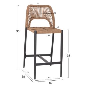 Bar stool with medium height, dark gray aluminum with artificial rattan, beige, 46x58x95cm Hm5920,02