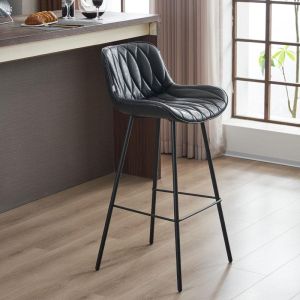 Bar stool black eco leather with black metal frame 48.5x50.5x101cm