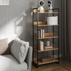 Библиотека Dorfie в естествен цвят с черен метал 70x30x159 см