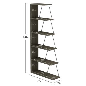 Библиотека Mini Tars, меламин маслиненосив, черни метални пръти, 65x22-24x146hcm Hm2241,13