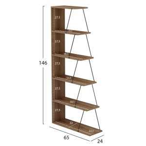 Библиотека Mini Tars, меламин натурален дъб, черни метални пръти, 65x22-24x146hcm Hm2241,14