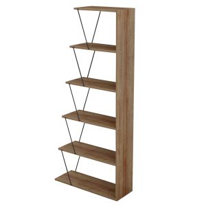 Библиотека Mini Tars, меламин натурален дъб, черни метални пръти, 65x22-24x146hcm Hm2241,14