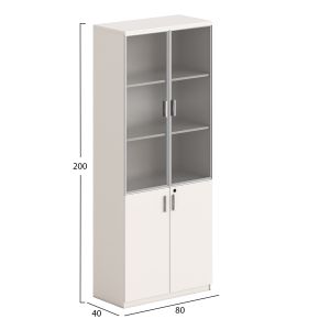 Библиотека Newline Hm18281 меламин в бяло и кафяво - стъкло 80x40x200всм.