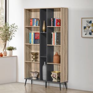 Библиотека Zezan в цвят Sonoma-тъмносив 114x30x200.5см