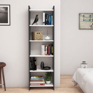 Melamine bookcase dark gray-white 48.5x22x160cm Hm9226.13