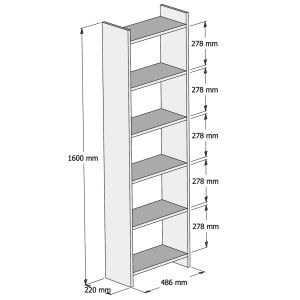 Melamine bookcase dark gray-white 48.5x22x160cm Hm9226.13