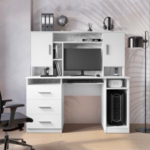Бюро Keldra с чекмеджета и шкафове в бял цвят 140x59.8x142.2см