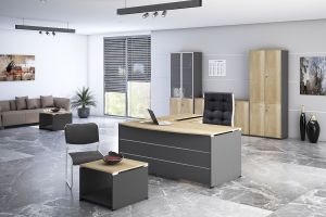 Desk Lotus reversible oak-dark gray 180x160x75cm