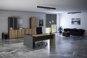Desk Lotus reversible oak-dark gray 180x160x75cm