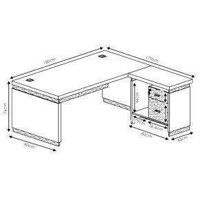 Oscar desk reversible walnut/charcoal 180x170x76cm