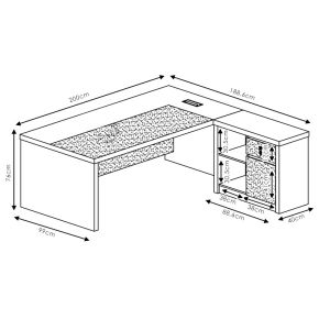 Oscar reversible desk walnut/charcoal 200x188.6x76cm