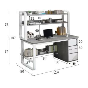 Soco desk with shelf MDF in gray-white 120x50x147cm