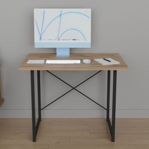 Ustando desk made of melamine top, oak color, with black metal stand 90x60x72cm