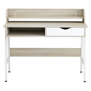 Melamine desk in sonama and white with white metal frame 104χ48χ89hcm Hm2129.01