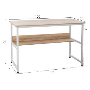 Melamine desk in sonama with white matte metal frame 120x50x75cm Hm2131,01
