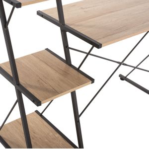 Black metal desk with oak-colored plywood top 116x48x89.5hcm Hm9317
