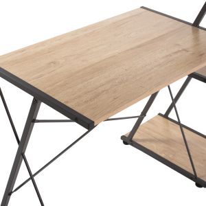 Black metal desk with oak-colored plywood top 116x48x89.5hcm Hm9317