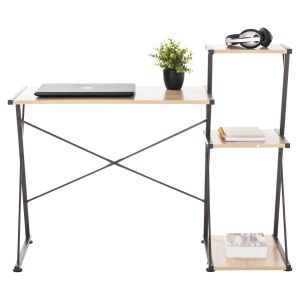 Black metal desk with oak-colored plywood top 116x48x89.5hcm Hm9317
