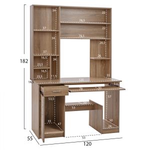 Desk with bookcase Hm2032,02 Status sonoma color 120x55x182