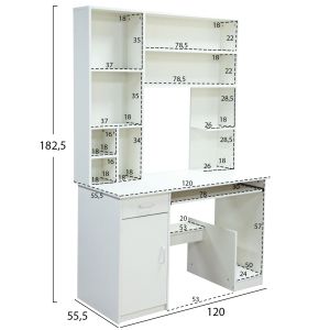 Desk with bookcase Hm2032,03 Status in white color 120x55x182
