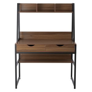 Desk with bookcase Hm2390,12 melamine in walnut; metal black frame 100x48x139hcm