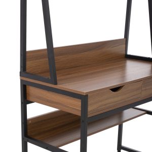 Desk with bookcase Hm2390,12 melamine in walnut; metal black frame 100x48x139hcm