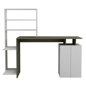 Rochell melamine desk with bookcase in gray-green and white 146.3x55x128.8hcm Hm8886.11