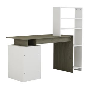 Rochell melamine desk with bookcase in gray-green and white 146.3x55x128.8hcm Hm8886.11