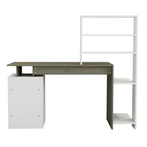 Rochell melamine desk with bookcase in gray-green and white 146.3x55x128.8hcm Hm8886.11