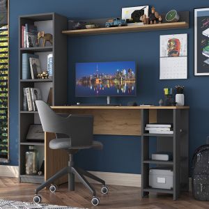 Desk with shelf Goldie anthracite/natural 160x45x161.8cm