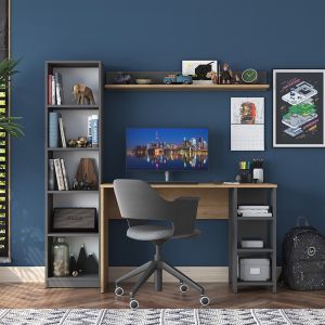 Desk with shelf Goldie anthracite/natural 160x45x161.8cm