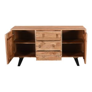 Buffet Leontina Fansi acacia solid wood natural color and black metal legs 150x45x86cm