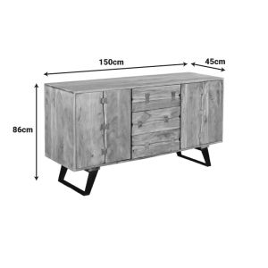 Buffet Leontina Fansi acacia solid wood natural color and black metal legs 150x45x86cm