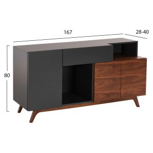 Бюфет Preda Hm9747 от фурнирован Mdf цвят орех/тъмно сив 167x28-40x80hcm