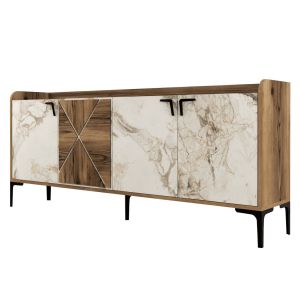 Бюфет Warm Marble Luxury меламин дизайн орех и бял мрамор ημ9433,02