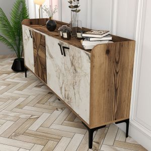 Бюфет Warm Marble Luxury меламин дизайн орех и бял мрамор ημ9433,02