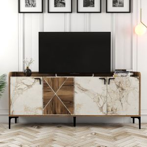 Бюфет Warm Marble Luxury меламин дизайн орех и бял мрамор ημ9433,02