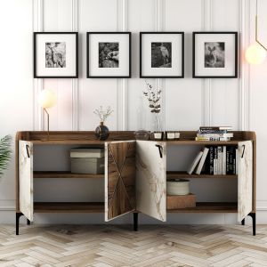 Бюфет Warm Marble Luxury меламин дизайн орех и бял мрамор ημ9433,02
