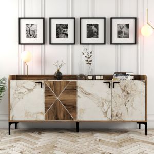 Бюфет Warm Marble Luxury меламин дизайн орех и бял мрамор ημ9433,02