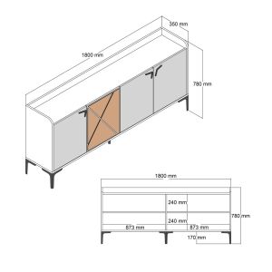 Бюфет меламин Hm9433,03 орех с черни врати с мраморна шарка 180x35x78hcm