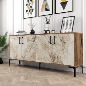 Walnut color melamine buffet with marble design Hm9428.02