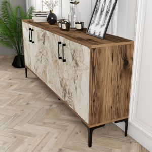 Walnut color melamine buffet with marble design Hm9428.02