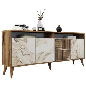 Walnut color melamine buffet with marble design Hm9431.03
