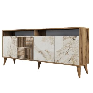 Walnut color melamine buffet with marble design Hm9431.03