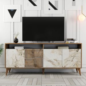 Walnut color melamine buffet with marble design Hm9431.03