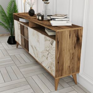 Walnut color melamine buffet with marble design Hm9431.03