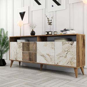 Walnut color melamine buffet with marble design Hm9431.03