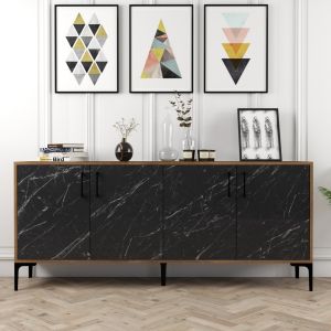 Walnut-colored buffet with marble design Hm9428.03